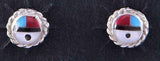 Silver Multistone Zuni Inlay Sunface Post Earrings by Devoria Bowakaty 2A25J