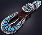 Silver & Turquoise Navajo Handstamped Ranger Set Buckle by Lee Charley 1K18P