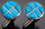 Silver Turquoise Navajo Inlay Cufflinks by Lily Malani 1J10V