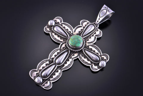 Silver & Royston Turquoise Navajo Cross Pendant by Alex Sanchez 2D12P