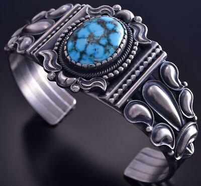 Silver & Kingman Turquoise Navajo Concho Handstamp Bracelet Derrick Gordon ZG24H