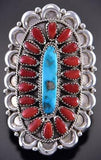 Size 8 Silver & Turquoise & Coral Navajo Cluster Ring by Justina Wilson 1K29A