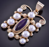 14k Gold & Sugilite & Fresh Water Pearl Butterfly Pendant by Erick Begay 2C02V