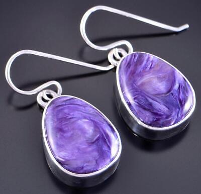 Silver & Charoite Navajo Handmade Dangle Earrings by Shirley Lee 2J16A