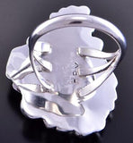 Size 8-1/4 Silver Eagle Feathers & Flowers Navajo Ring by Harry B. Yazzie 2E17O