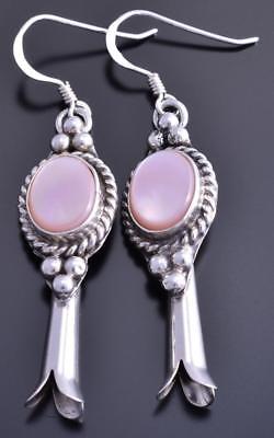 ZBM Silver Pink Mussel Shell Navajo Squash Blossom Accent Earrings Erick Begay 8B05T