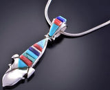 Silver & Turquoise Multistone Navajo Inlay Corn Pendant by Pam David 2E25T