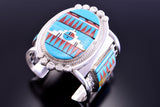Silver & Turquoise Multistone Zuni Inlay Sunface Bracelet by Patty Edaakie 2L08M