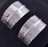 Small Silver Eagle Feather Design Hoop Earrings by David Kuticka 2K13T