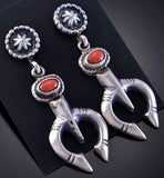 Silver & Coral Navajo Handmade Naja Earrings by Annie Spencer 2A25Y