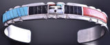 Silver & Turquoise Multistone Zuni Inlay Sunface Bracelet by Don Dewa 8J15H