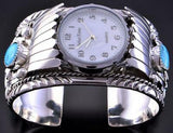 Silver & Sleeping Beauty Turquoise Eagle Feather Men's Watch Bracelet by H 1L12C