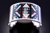 Silver & Turquoise Multistone Zuni Inlay Wide Bracelet by Leander Othole 2L08N