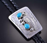 Silver & Turquoise & Feathers Navajo Handmade Bolo Tie by Wilbur Myers 1G01X