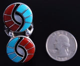 Size 5-1/2 Silver Turquoise Coral Zuni Inlay Double Hummingbird Ring Amy 7H13R