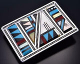 Vintage Silver & Turquoise Multistone Zuni Inlay Buckle by Ardale Mahooty 1D20P