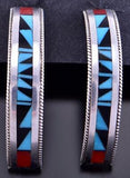 Silver & Turquoise Multistone Zuni Inlay Half Hoop Earrings Phil Weahkee 2H03N