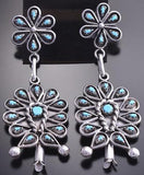 Silver & Turquoise Petty Point Flower Dangle Earrings by Tricia Leekity 8G09G