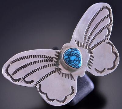 Size 9-1/2 Silver & Kingman Turquoise Butterfly Navajo Ring Rick Enriquez 2J12S
