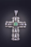 Silver & Royston Turquoise Navajo Cross Pendant by Alex Sanchez 2D12P