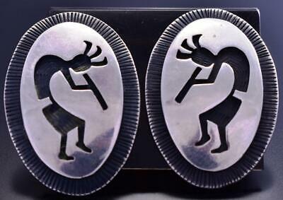 Vintage All Silver Dancing Kokopelli Navajo Earrings by GN 9A31N