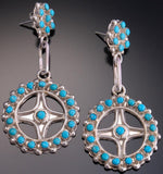 Silver Turquoise Zuni Petty Point Circle Earrings by Delores Peina - EF10G
