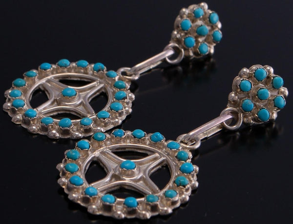 Silver Turquoise Zuni Petty Point Circle Earrings by Delores Peina - EF10G