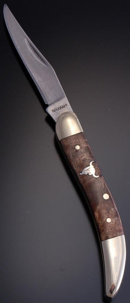 Wooden Brass Steer Skull  Pocket Knife- VN81M