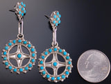 Silver Turquoise Zuni Petty Point Circle Earrings by Delores Peina - EF10G