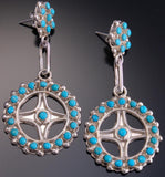 Silver Turquoise Zuni Petty Point Circle Earrings by Delores Peina - EF10G