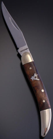 Wooden Brass Elk Head Pocket Knife-VN81Q