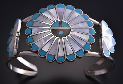 Zuni Sunface Mother of Pearl Bracelet by Adrian Wallace 9K03S