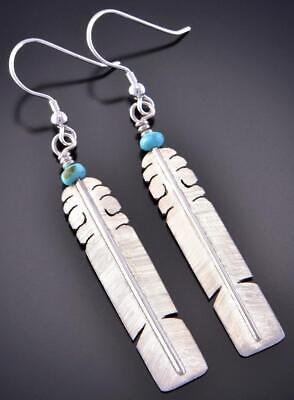 Silver and Turquoise Sacred Eagle Feather Earrings by David Kuticka 2K13W