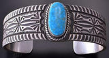 Silver & Turquoise Navajo Handstamped Bracelet by HS or SH 1K13B