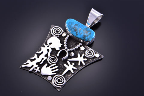 Silver & Kingman Turquoise Navajo Dine' Life Pendant by Alex Sanchez 2E03C