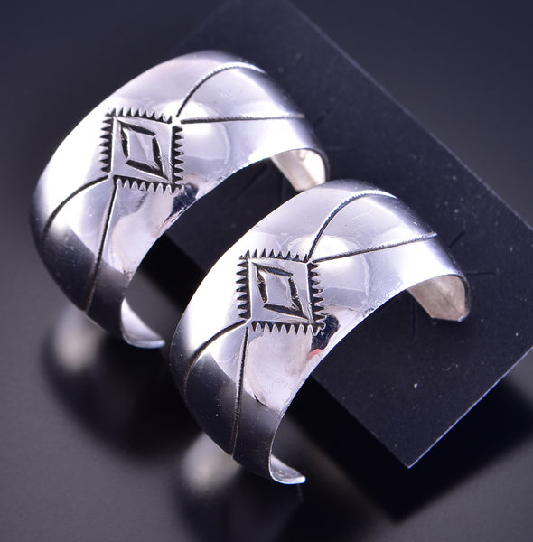 Navajo Sterling Silver Stamped Hoop Earring by Nova Ashley 2E15C