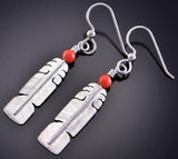 Silver and Coral Sacred Eagle Feather Earrings by David Kuticka 2K13U