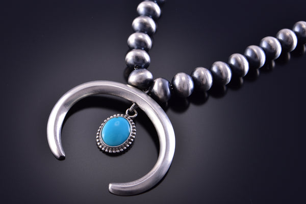 21" Silver & Turquoise Navajo Naja Squash Necklace by Jan Mariano 2A07Z