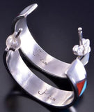 Silver & Turquoise Multistone Zuni Inlay Hoop Earrings by JP Ukestine 2H03K