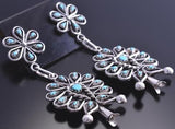 Silver & Turquoise Petty Point Flower Dangle Earrings by Tricia Leekity 8G09G