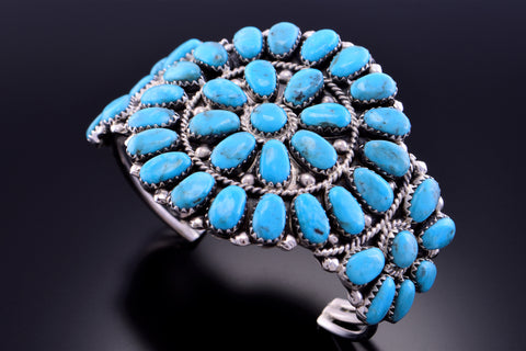Silver & Petit Point Turquoise Navajo Cluster Bracelet by Jesse Williams 2L08P