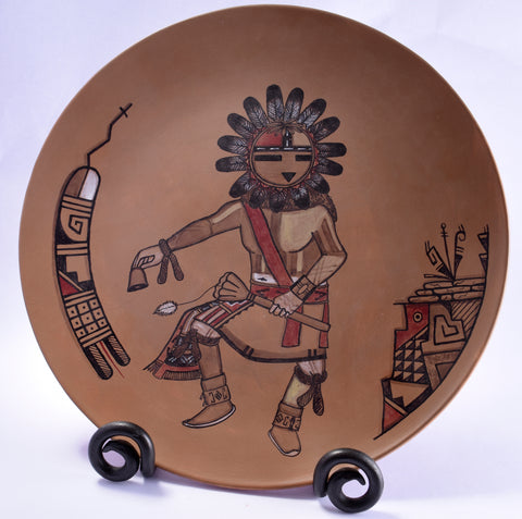 Hopi Pottery Plate with Sunface Kachina by Silas - 2L06U