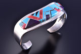 Silver & Turquoise Multistone Navajo Inlay Dip Bracelet by Edward Bicenti 2F15C