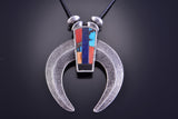 Silver & Turquoise Multistone Navajo Inlay Tufacast Necklace by Lee Begay 2C14L