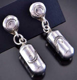 Silver Navajo Handstamped Tubular Dangle Earrings by Kim Yazzie 2B07H