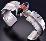 Coral and Jet Sacred Eagle Feather Bracelet by David Kuticka 2K13A