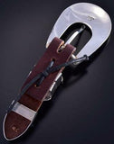 Silver & Turquoise Navajo Handstamped Ranger Set Buckle by Lee Charley 1K18P