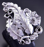 Size 8-1/4 Silver Eagle Feathers & Flowers Navajo Ring by Harry B. Yazzie 2E17O