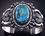 Silver & Kingman Turquoise Navajomade Sun Rays Bracelet by Derrick Gordon ZJ13C