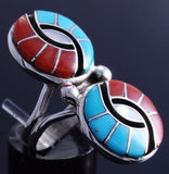 Size 5-1/2 Silver Turquoise Coral Zuni Inlay Double Hummingbird Ring Amy 7H13R